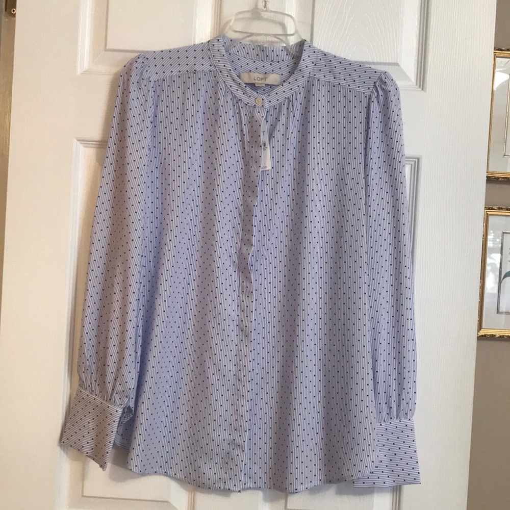 Loft banded collar stripe w polka dot button down